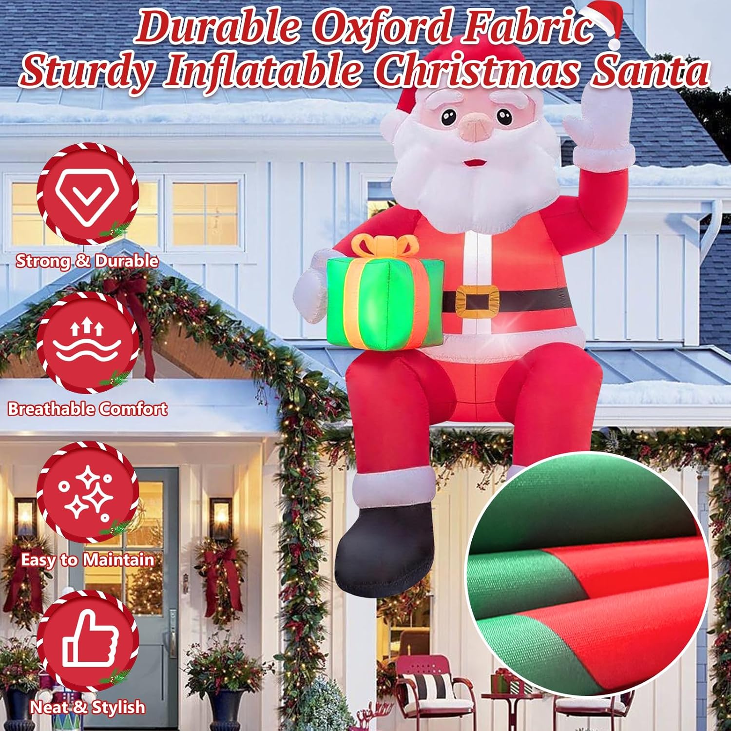 20Ft Inflatable Santa Claus Outdoor Christmas Decoration, Blow Up Santa With Led Lights Built-In Fan For Yard, Lawn, Hol