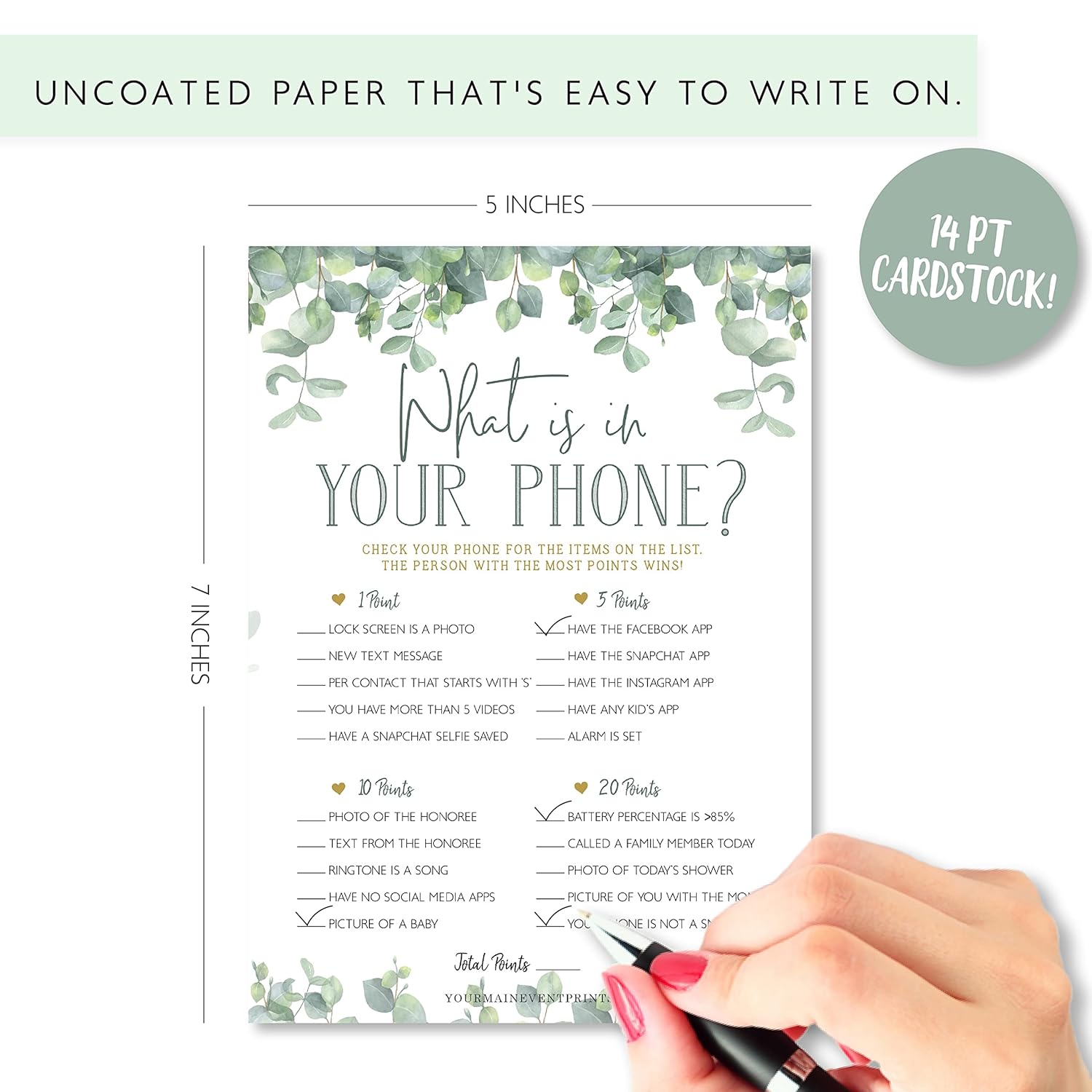 Baby Shower Games (Set Of 6 Fun Activities For 25 Guests) - Neutral Greenery Floral Eucalyptus Theme - Perfect For Boy Or Girl - 1 Game Printed Per Side