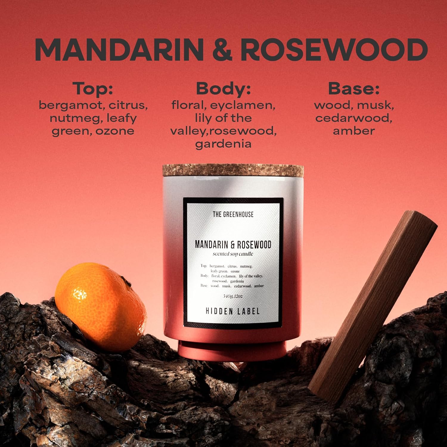 Fall Candle, Mandarin Rosewood Scented Candle, 12Oz Natural Soy Wax, 75 Hours Long Lasting Clean Burn, Aromatherapy Candles For Home,Scented,Bathroom,Livingroom,Holiday Gift