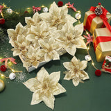 24Pcs 6"& 9 Inch Large Gold Artificial Poinsettia Christmas Flowers Decoration,Glitter Faux Ornaments For Xmas Tree Wreath Garlands New Year Home Decor, Gold