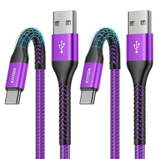 2 Pack 6FT USB A to USB C Fast Charging Cable 3A Charger Cord for iPhone 17 16 15 Samsung Galaxy S26 CarPlay Gray