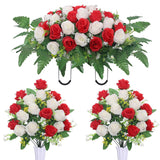 Headstone Flower Saddle,Cemetery Memorial Flowers With Vase For Grave Tombstone Decorations,Artificial Rose Bouquet Grave Memorial Day Flowers For Cemetery (Red White)