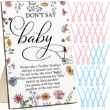 51 Pcs Don'T Say Baby Shower Game Supplies Include 50 Pacifier Necklace With 1 Wooden Don'T Say Baby Game Sign Gender Reveal Party Supplies For Guests(Wildflowers)