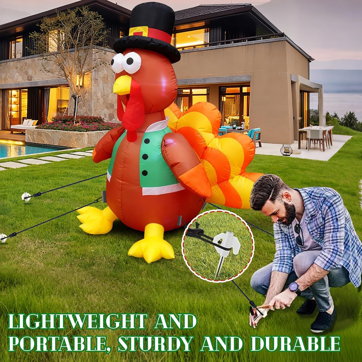 14 Pieces Halloween Metal Inflatable Stakes And Tethers Set, Heavy Duty Inflatable Stakes, Yard Ground Lawn Ground Stake