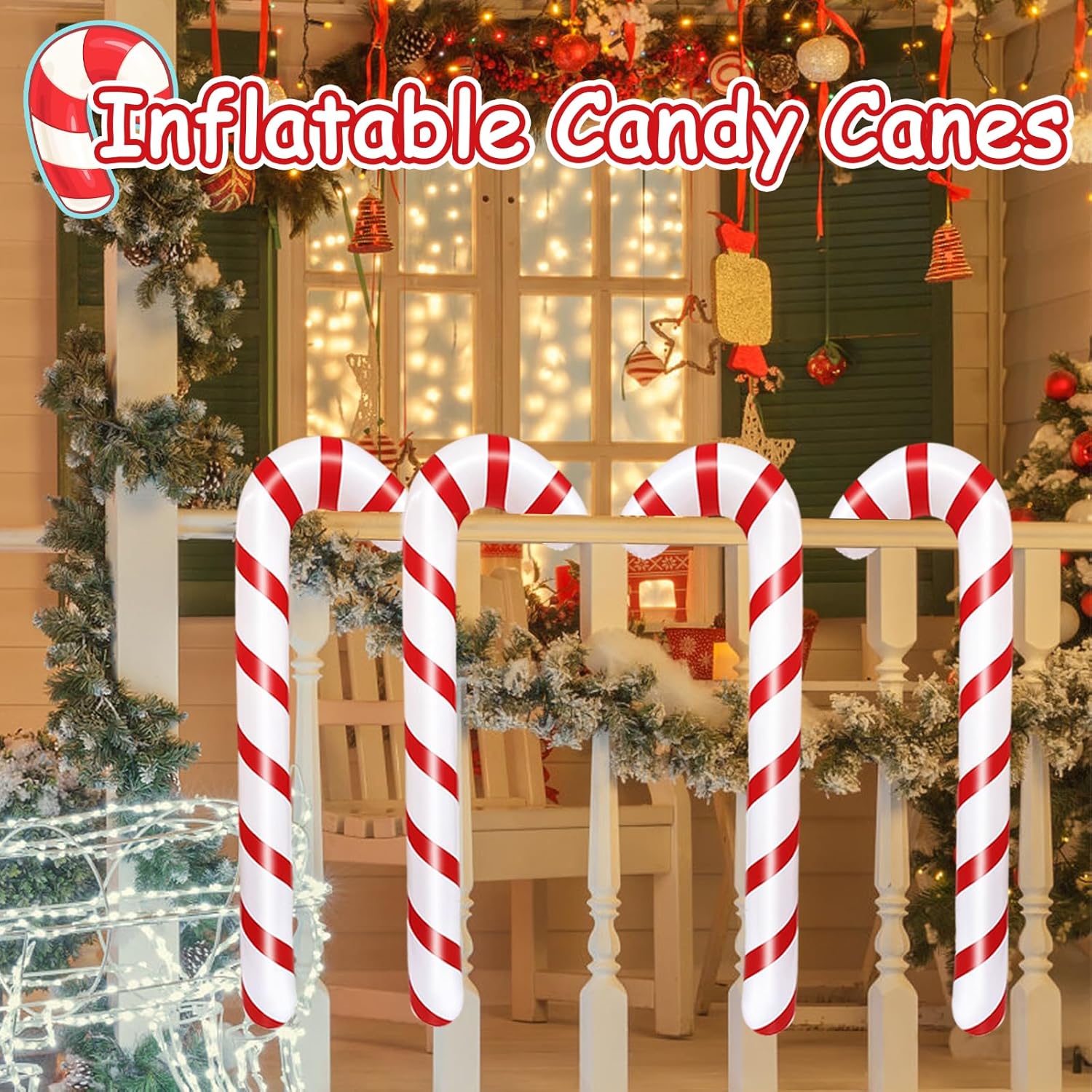 12 Pcs Inflatable Candy Canes For Christmas Decorations,Large Candy Sticks With Red And White Stripes,Candy Canes Balloo