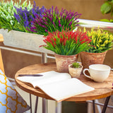 16 Bundles Artificial Monkey Grass Outdoor Fake Flowers Uv Resistant Lavender Plastic Plants Outside Hanging Planter Home Garden Décor (16, Purple)