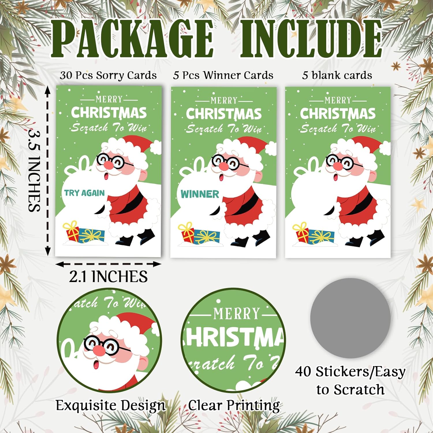 40 Pcs Santa Christmas Scratch Off Cards With Stickers, Merry Christmas Raffle Tickets For Games Prizes, Xmas Holiday Party Games For Family Party -A01