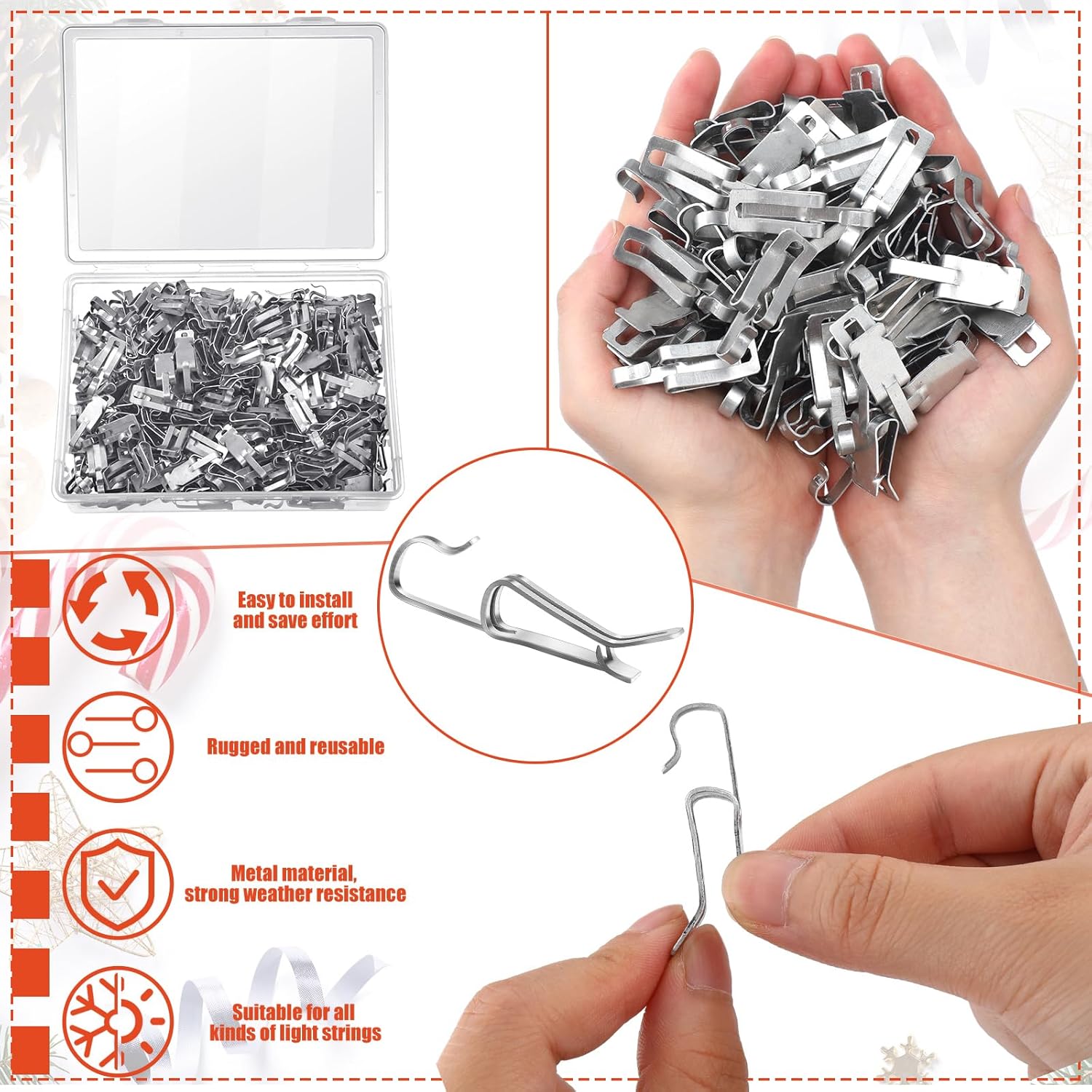 150 Pcs Christmas Light Clips Metal Gutter Clips For Hanging Outdoor Lights For Seasonal Lighting Gutter Hooks Christmas Light Asphalt Shingle Roof Hanging Festival Xmas Outside Decoration