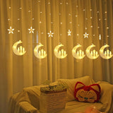 Moon Star And Fairy Tale Castle String Lights, 138 Led Muslim Curtain Fairy String Lights, 8 Lighting Modes For Home Hol