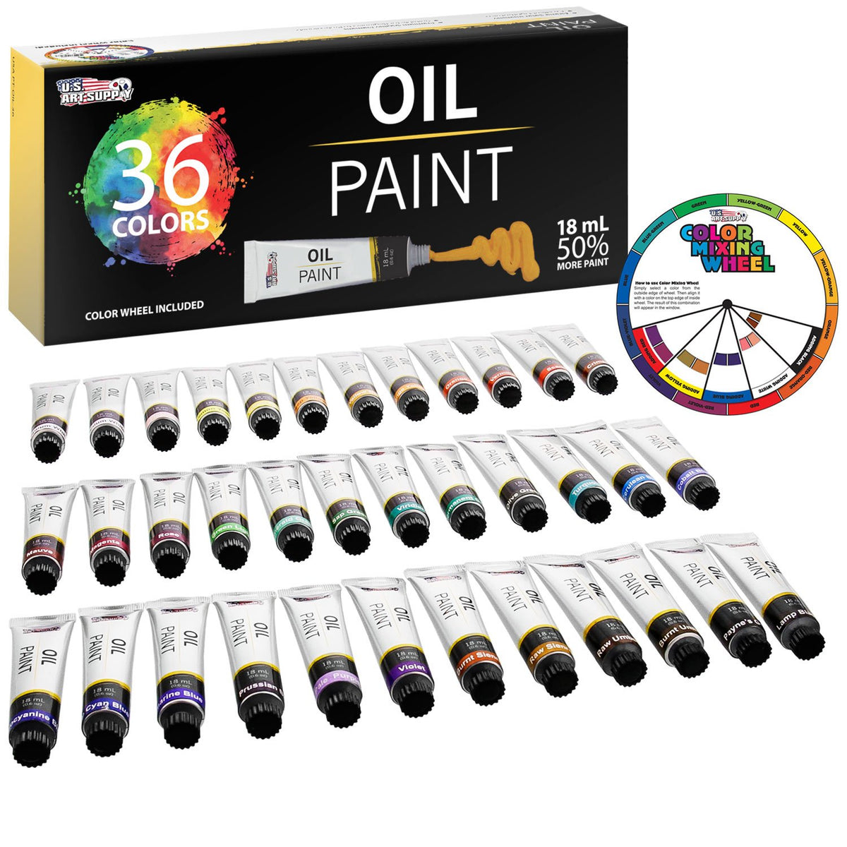 Professional Oil Paint Set - 36 Vibrant Colors In 18Ml Tubes For Canvas, Wood & Art Surfaces - Oil Based Paint For Artists, Adults & Students