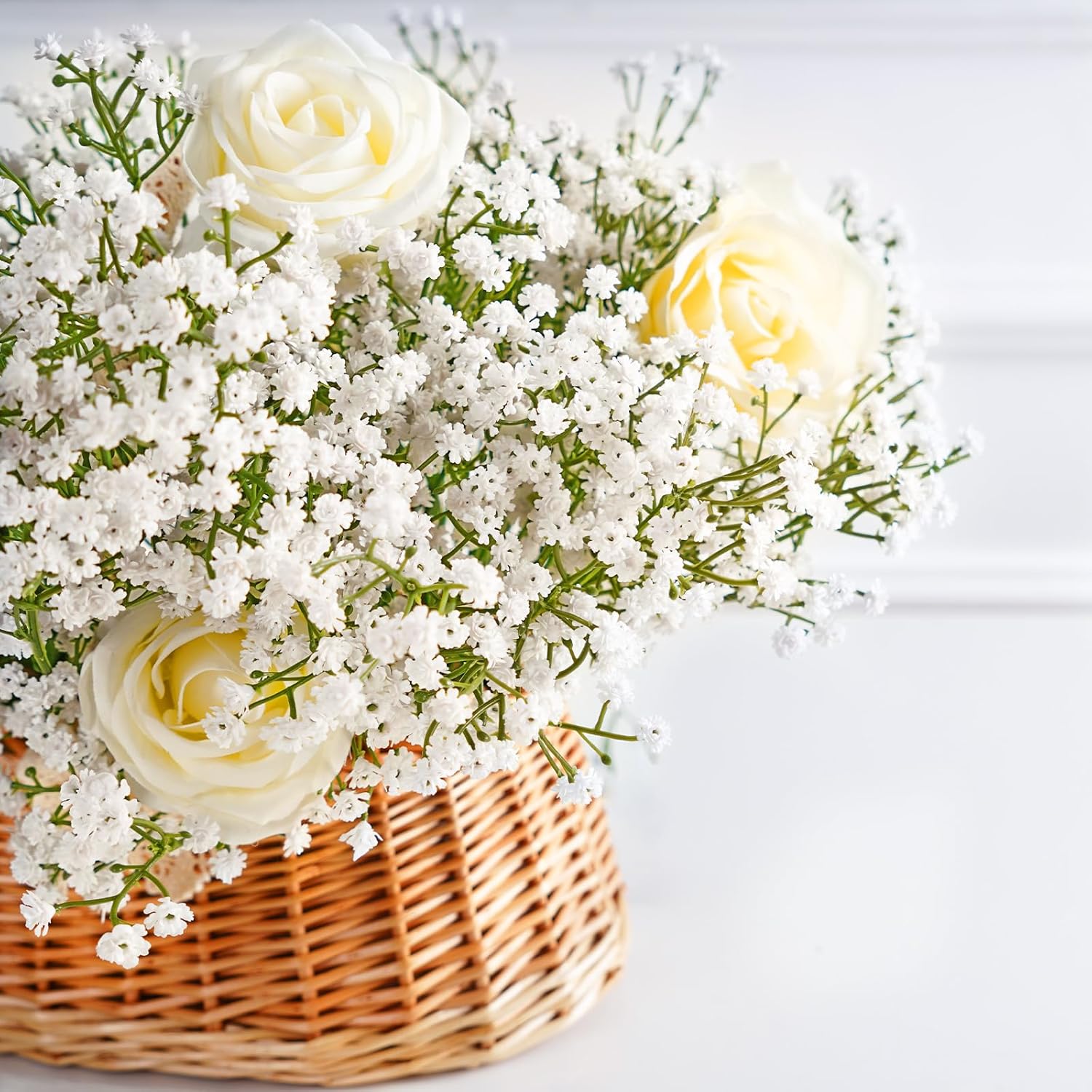 Babys Breath Artificial Flowers, 20Pcs Baby Breath Flowers Artificial Bulk, Fake White Gypsophila Babies Breath Real Touch Flowers For Wedding Bouquet Floral Arrangement Party Home Decor