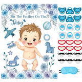 Pin The Pacifier On The Baby Game Include Large Poster 24Pcs Pacifier Stickers Blindfold Set Family Interaction Game For Blue Baby Shower Birthday Party
