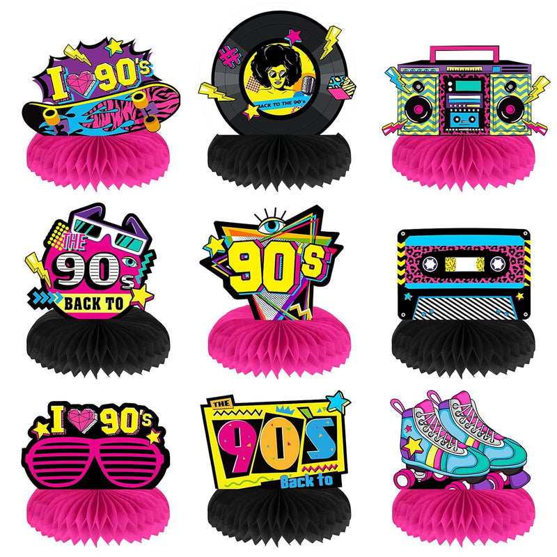 9 Pieces 90'S Retro Party Supplies Kit 90'S Retro Honeycomb Centerpiec