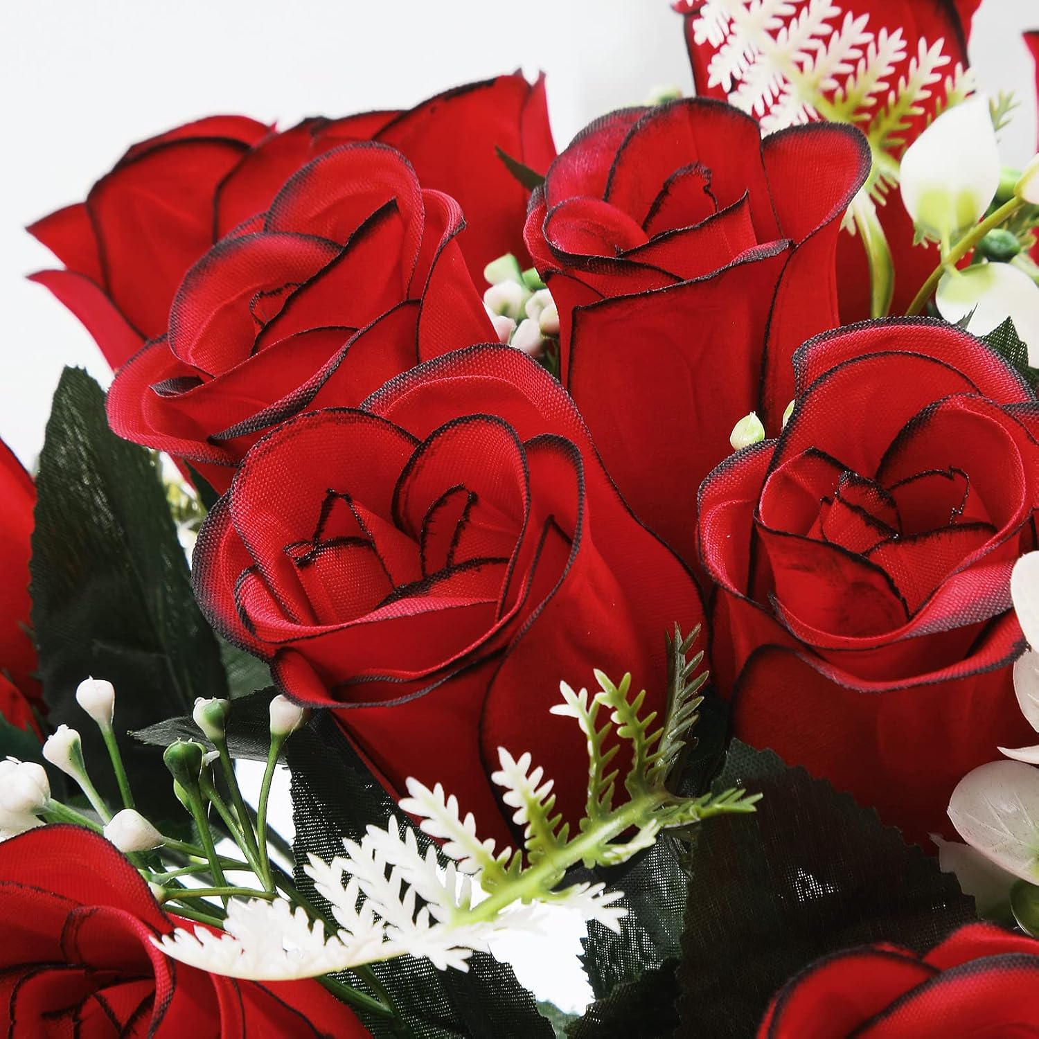 2Pcs Artificial Cemetery Flowers For Grave Silk Memorial Red Rose Flowers Outdoor Grave Flowers For Grave Vase Cemetery Flower Arrangements (Not Included Vase)
