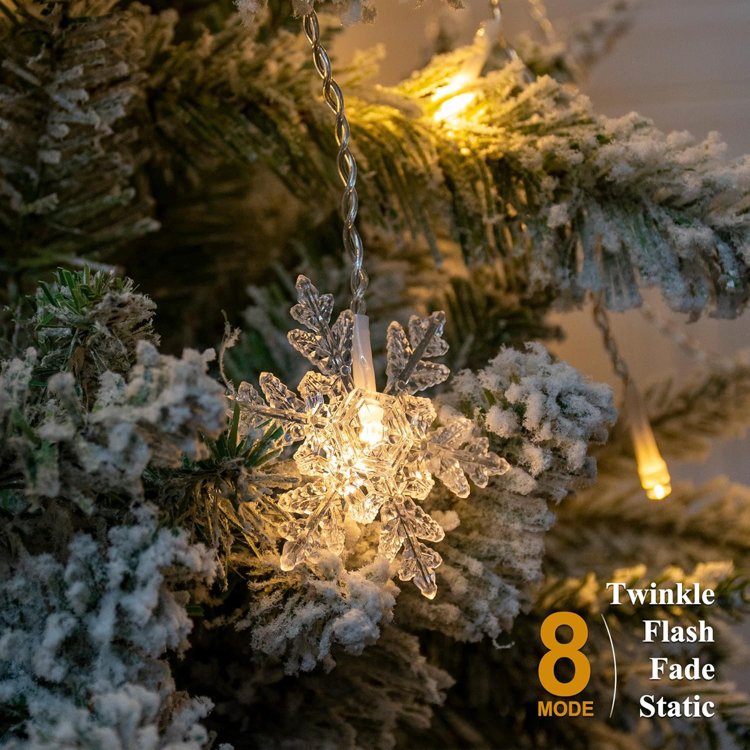 Snowflake Window Curtain Lights, 13Ft 96 Led Snowflake Christmas Icicle Lights With Remote,18 Drops,8 Modes Twinkle Fair