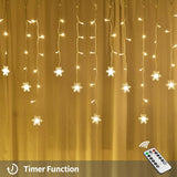 Snowflake Window Curtain Lights, 13Ft 96 Led Snowflake Christmas Icicle Lights With Remote,18 Drops,8 Modes Twinkle Fair