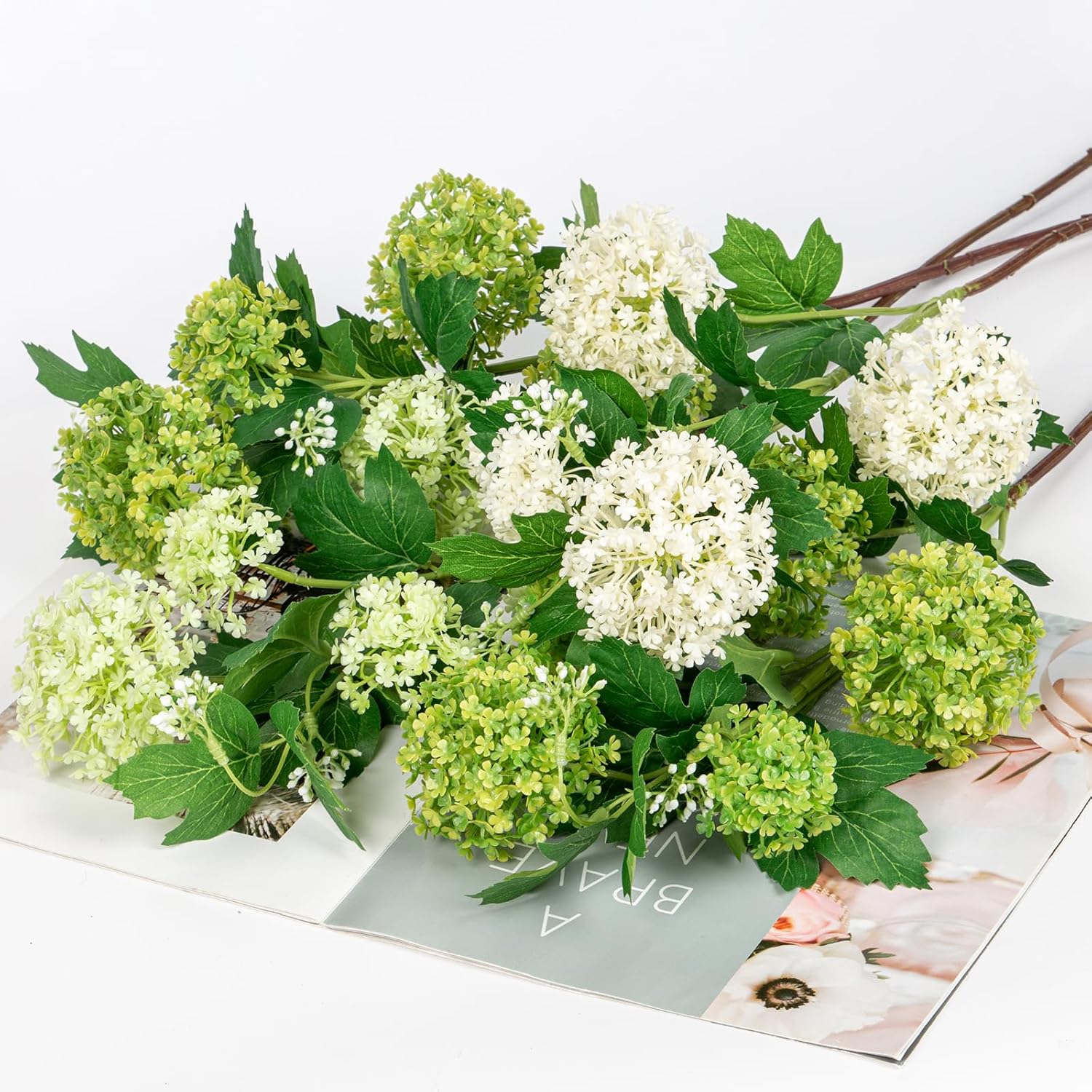 Faux Hydrangea Flowers 31" Green Artificial Hydrangea Spray With 5 Flower Heads, 3 Per Bag.Faux Hydrangeas Plastic Flowers Fake Hydrangeas For Indoor Outdoor Wedding Table Centerpieces Decor