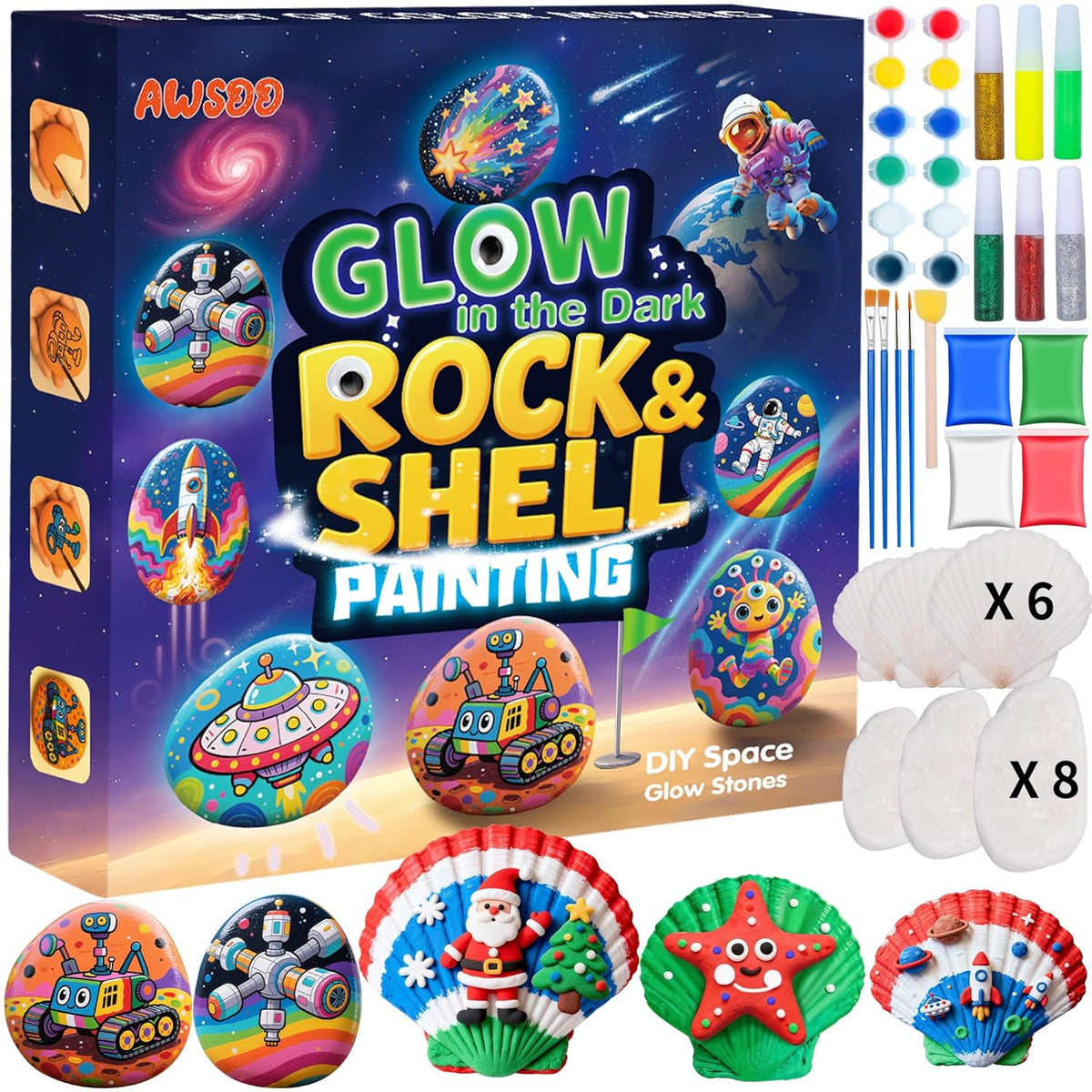 Glow In The Dark Rock & Shell Painting Kit Arts And Crafts For Kids Ages 6-12, Kids Craft Paint Kit, Art Supplies Toy, Creative Painting Kits, Christmas Toy Gifts For Boys Girls