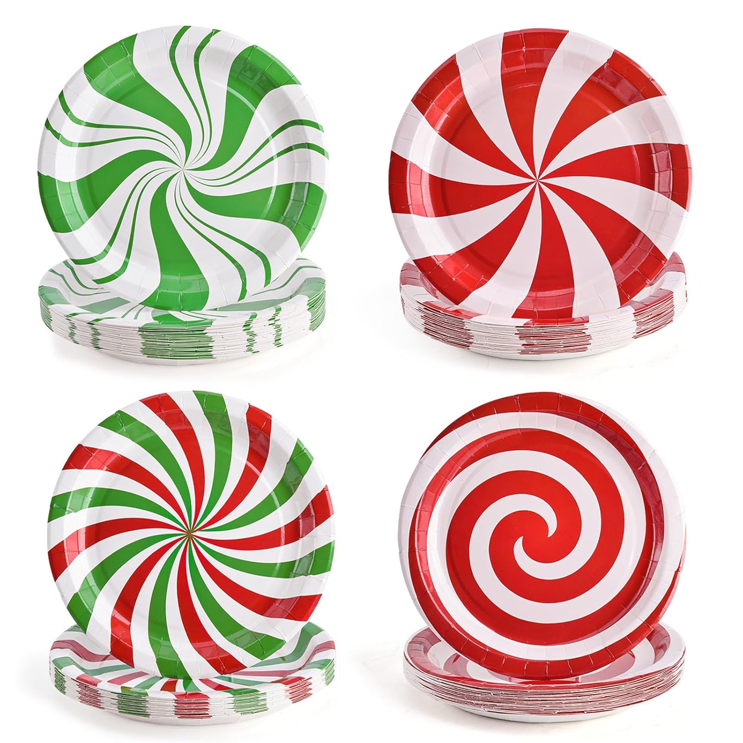100 Pack Christmas Candy Paper Plates Peppermint Disposable Dinner Plates 9 Inch Red Green Holiday Serving Plates For Christmas Party Supplies Tableware Decoration