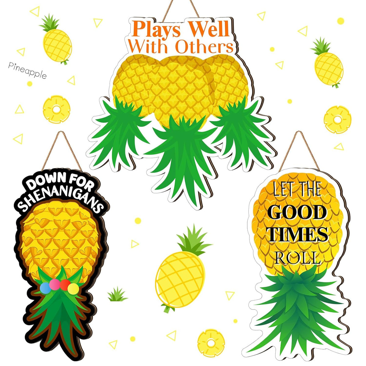 3 Pcs 12 Inch Summer Pineapple Door Sign Cruise Door Decoration Wooden Tropical Pineapple Hanging Signs Funny Wall Decor For Farmhouse Porch Home Summer Party Supplies