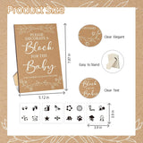97 Pcs Baby Shower Game Sign Set Includes Decorative Square Signs 56 Diy Blank Wooden Blocks 20 Paint Markers (Kraft)