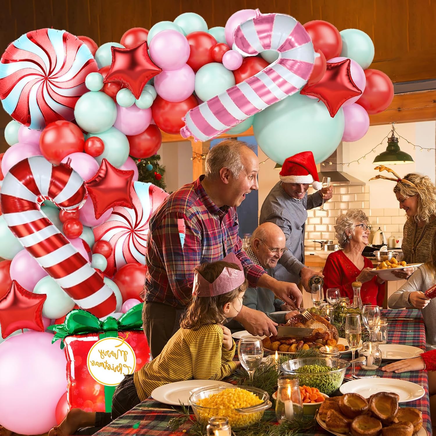 Green Pink Christmas Balloon Arch Kit,Green Pink Red Christmas Balloon Garland Arch Kit With Gift Box Balloons Candy Cane Foil Balloon For Christmas Party Decorations,Xmas Pastel Pink Green