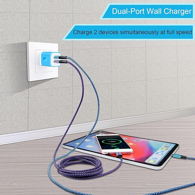 2 Pack Dual Port USB C Fast Charger with 6FT C Cables for Samsung iPhone Pixel