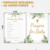 Eucalyptus Baptism Games, Prayers For Baby Game, Gold Foil Greenery Theme First Holy Communion Religious Party Games, Baby Shower Party Activities & Gender Reveal Party Decorations -30 Game Cards(01)