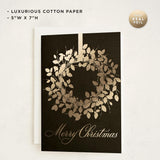 Classic Wreath Christmas Cards, 8 Cards With Envelopes, Folded 5X7 Holiday Greeting Card With Gold Foil Wreath Design, Luxurious Paper, Interior Message Included, Christmas Stationery