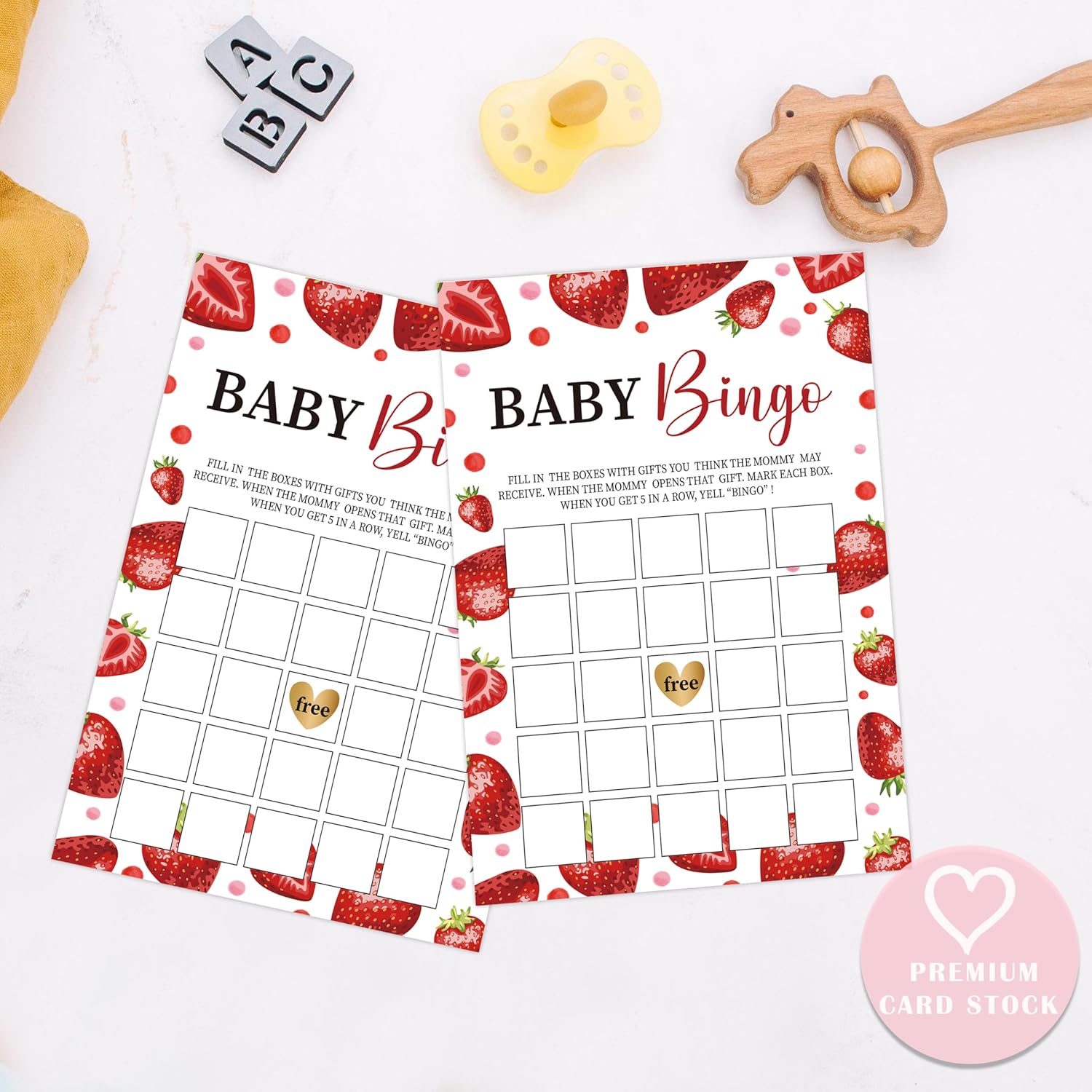 Strawberry Baby Bingo Game, Baby Shower Games, Pack Of 30 Game Cards, Gender Neutral Boy Or Girl - Fa14