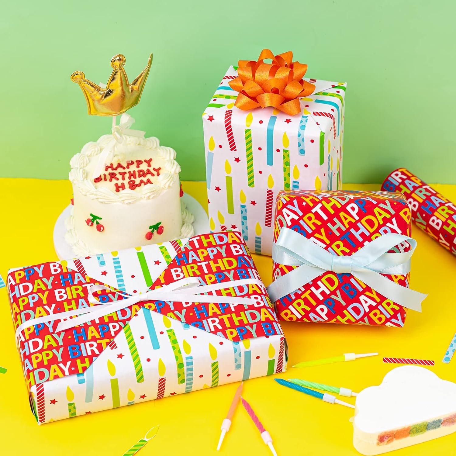 30 Inch Jumbo Reversible Birthday Wrapping Paper - 30 Inch X 100 Feet Jumbo Roll - Happy Birthday Wrapping Paper For Holiday, Baby Shower