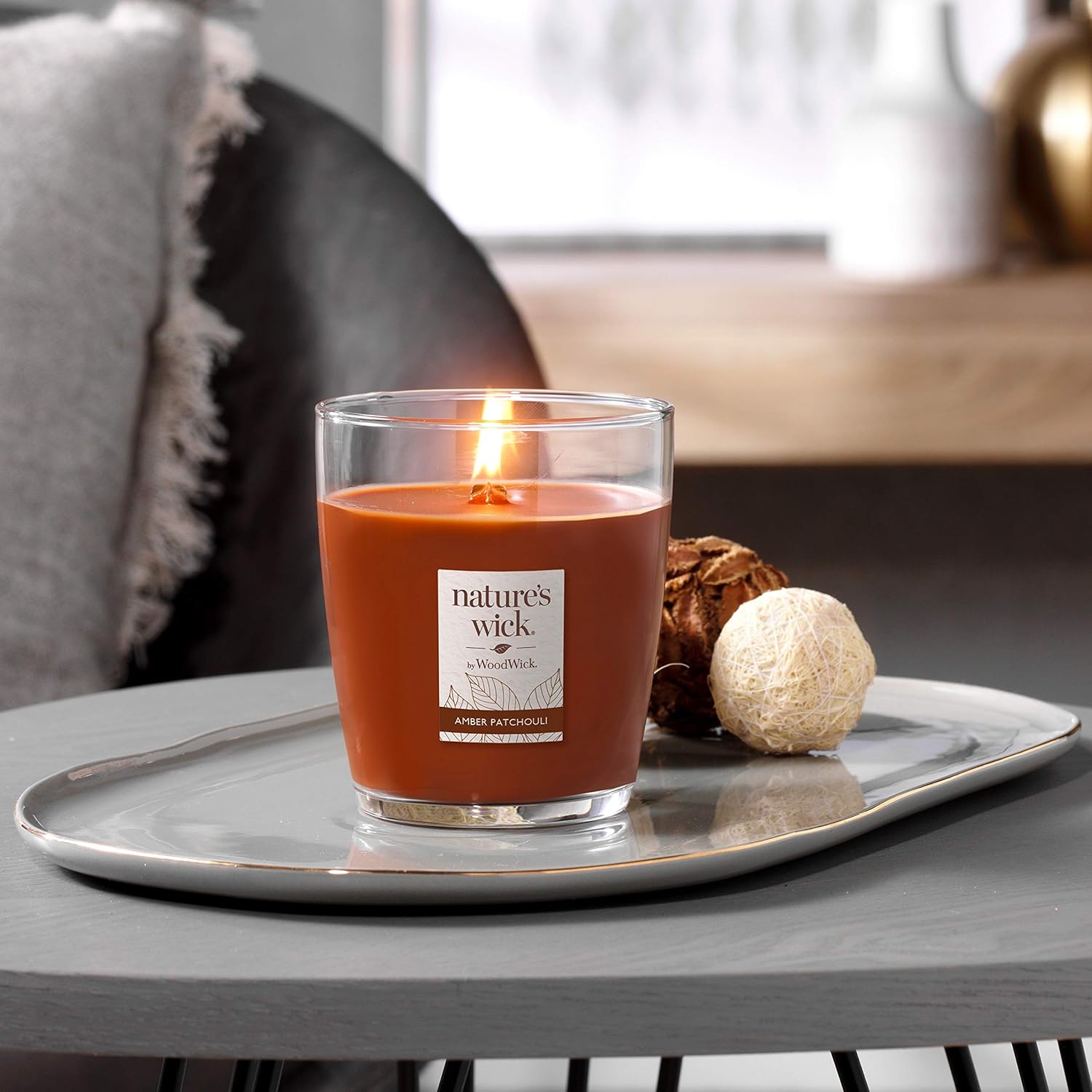 Woodwick Amber Patchouli Scented Candle, 10Oz With Wooden Lid, Crackles At It Burns