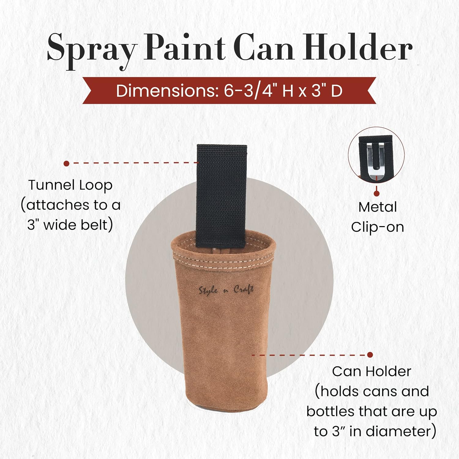 Style n Craft Spray Paint Can Holder, Heavy-Duty Suede Leather Spray Paint Can Holder, Dark Tan (88022)