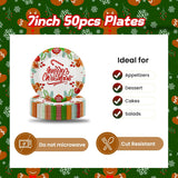 7 Inch Christmas Party Paper Plates Disposable 50 Pcs Merry Christmas Holiday Dinner Plates Dessert Plates Party Decorations