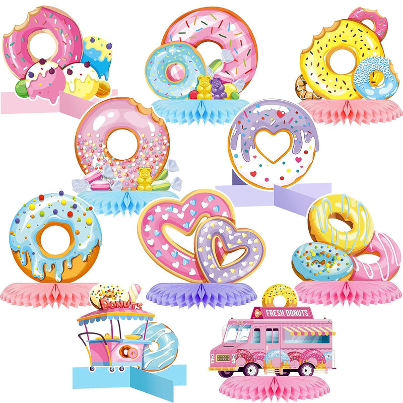 11 Pieces Donut Table Decorations Include 8 Pieces Honeycomb Donut Cen