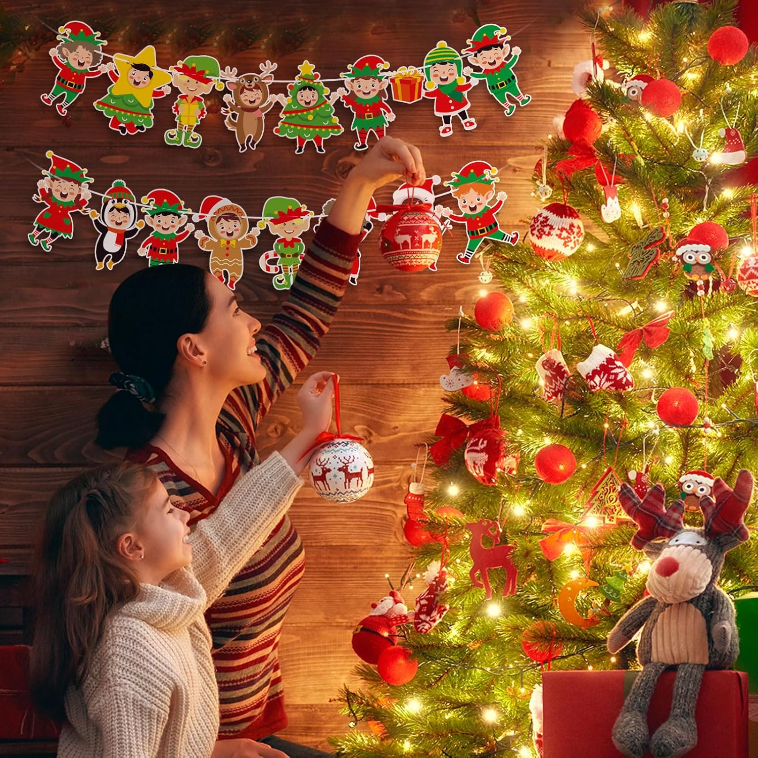 Christmas Elf Banner Cartoon Xmas Holiday Garland Decorations Christmas Party Banner Xmas Holiday Mantle Fireplace Home Decor