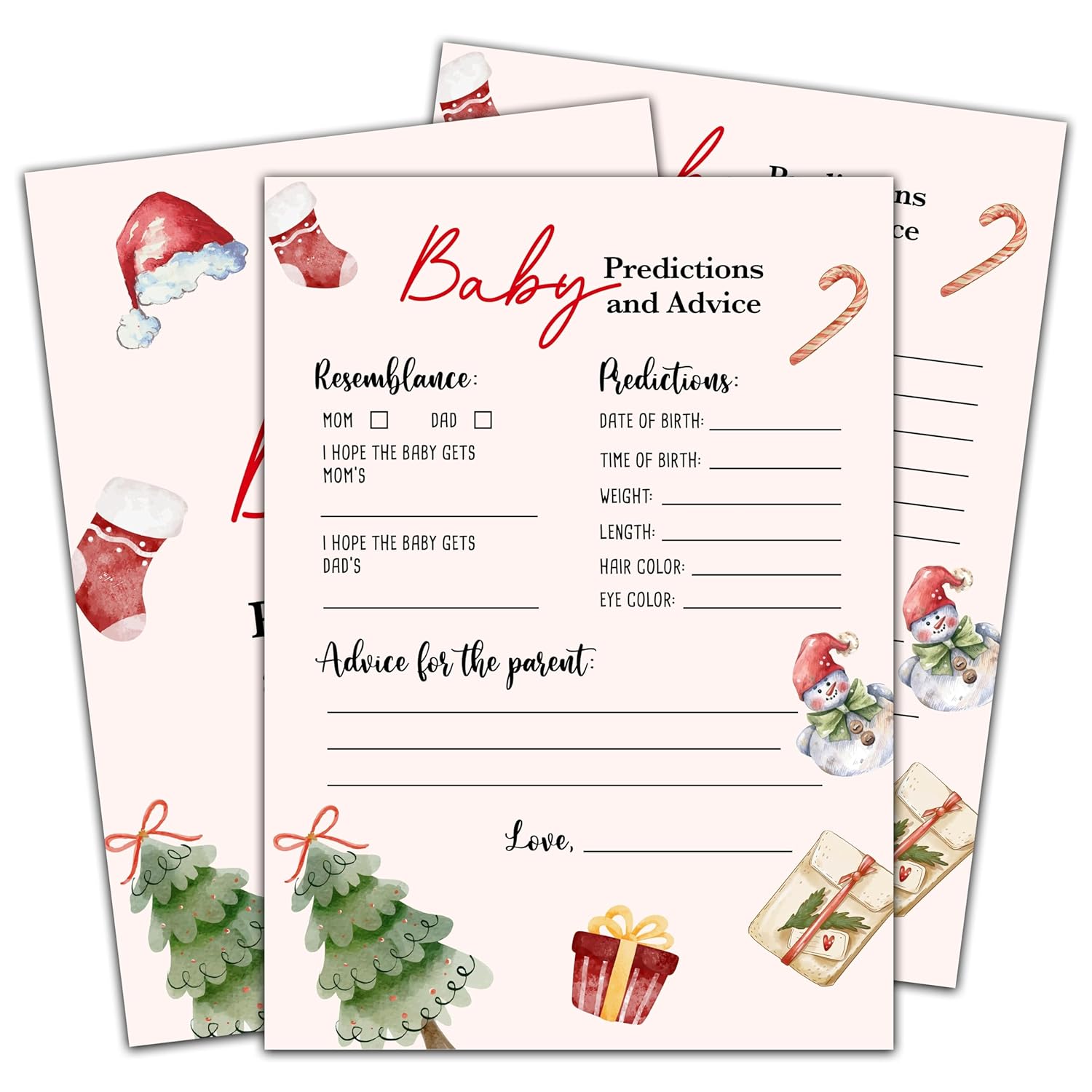 Christmas Baby Shower Game - 30 Double Side Baby Prediction And Advice Game Cards - Winter Gender Neutral Baby Shower Party Decorations Supplies Favors - B03