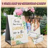Green Leaf Safflower Guess How Many Candies Are In The Jar, Baby Shower Sign -1 Sign And 50 Guessing Cards(12A)