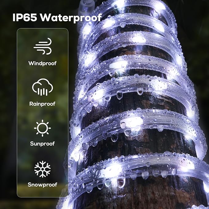 100FT Cool White LED Rope Lights 720 LED Waterproof Outdoor String Lights with Remote 8 Modes