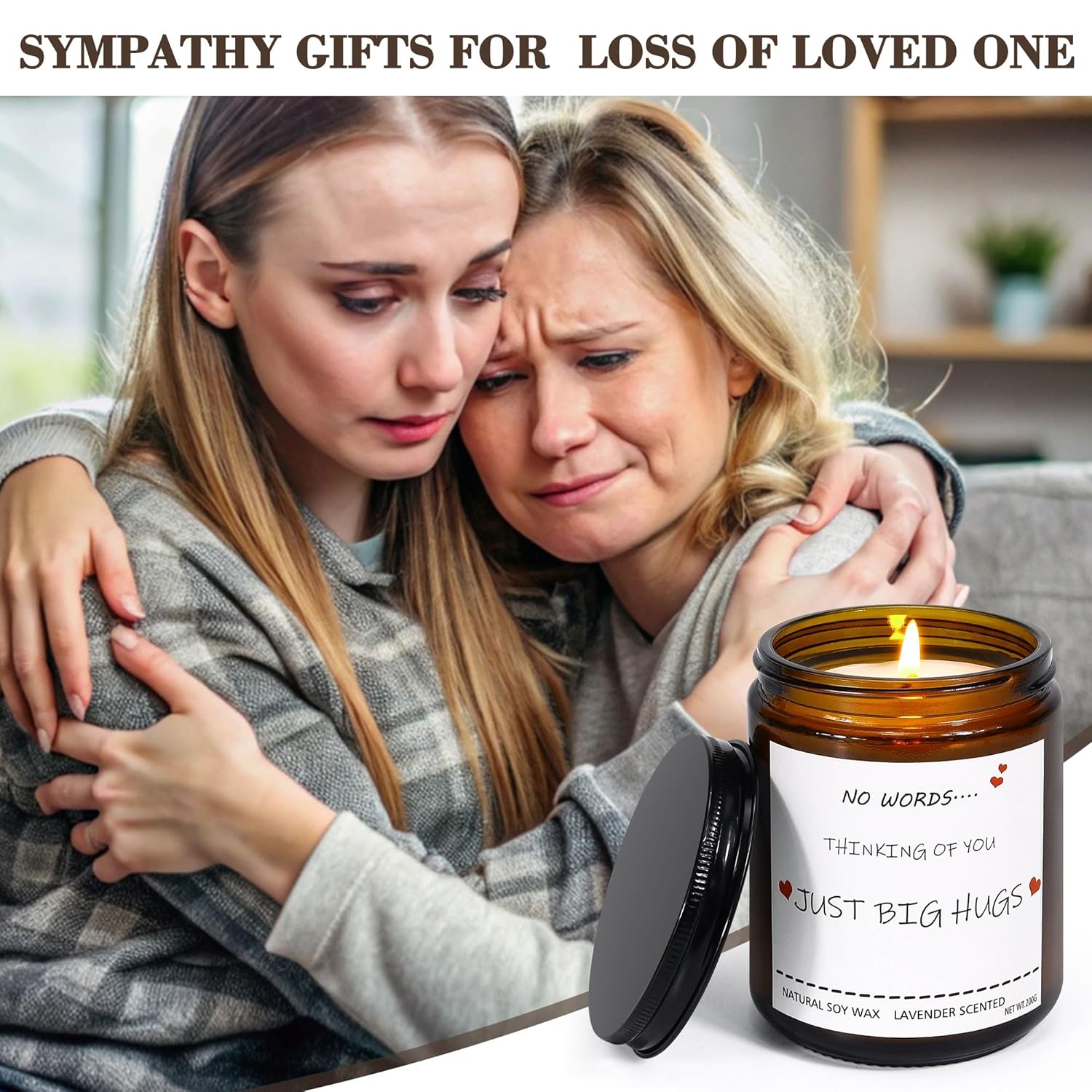 Sympathy Gifts For Loss Of Loved One, No Words Just Hugs Candle?9Oz Lavender Scented Bereavement Candle Gift, Memorial, Grief, Thinking Of You Gift For Women Men