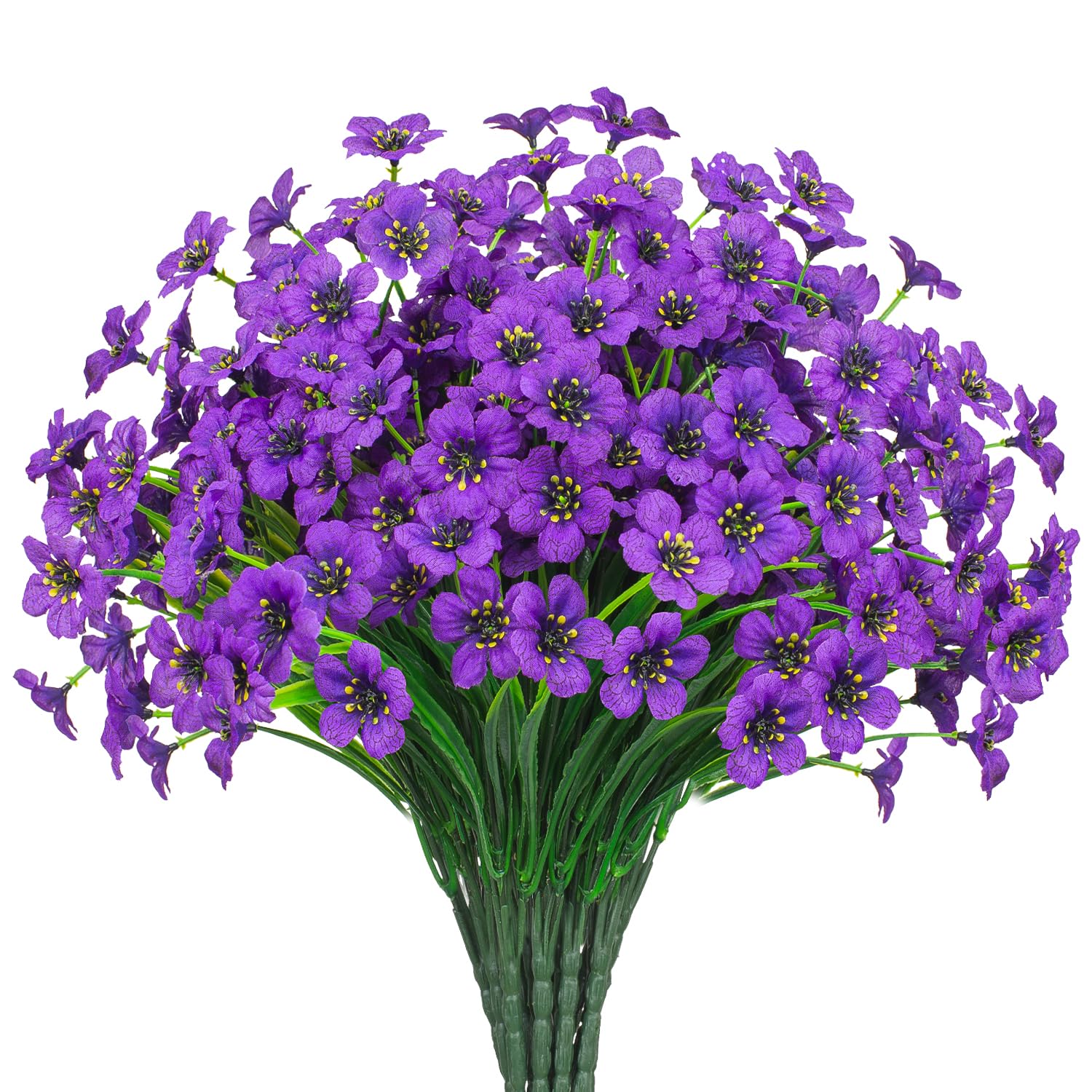 Outdoor Artificial Flowers 21 Uv Resistant Bundles Fake Flower Plastic Plants Faux Silk Flowers Porch Hanging Garden Porch Window Box Decorating (Purple)