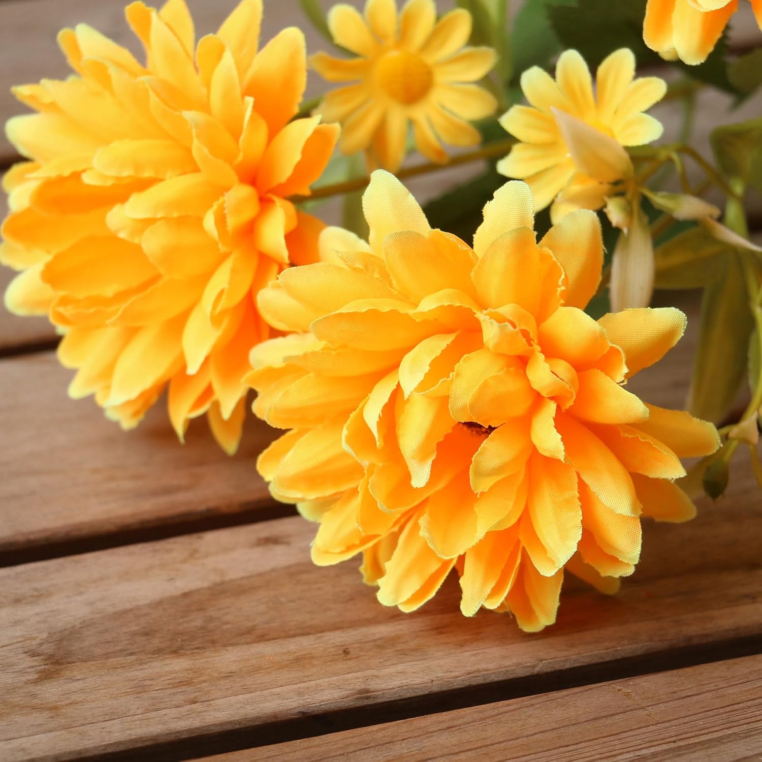 6 Pack Artificial Marigold Silk Flowers Bouquet, Orange Yellow Fake Mums Chrysanthemums, 30 Heads Faux Marigolds For Wedding Indoor Outdoor Vase Table Porch Home Halloween