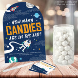 Big Dot of Happiness Blast Off to Outer Space - How Many Candies Rocket Ship Baby Shower or Birthday Party Game - 1 Stand and 40 Cards - Candy Guessing Game
