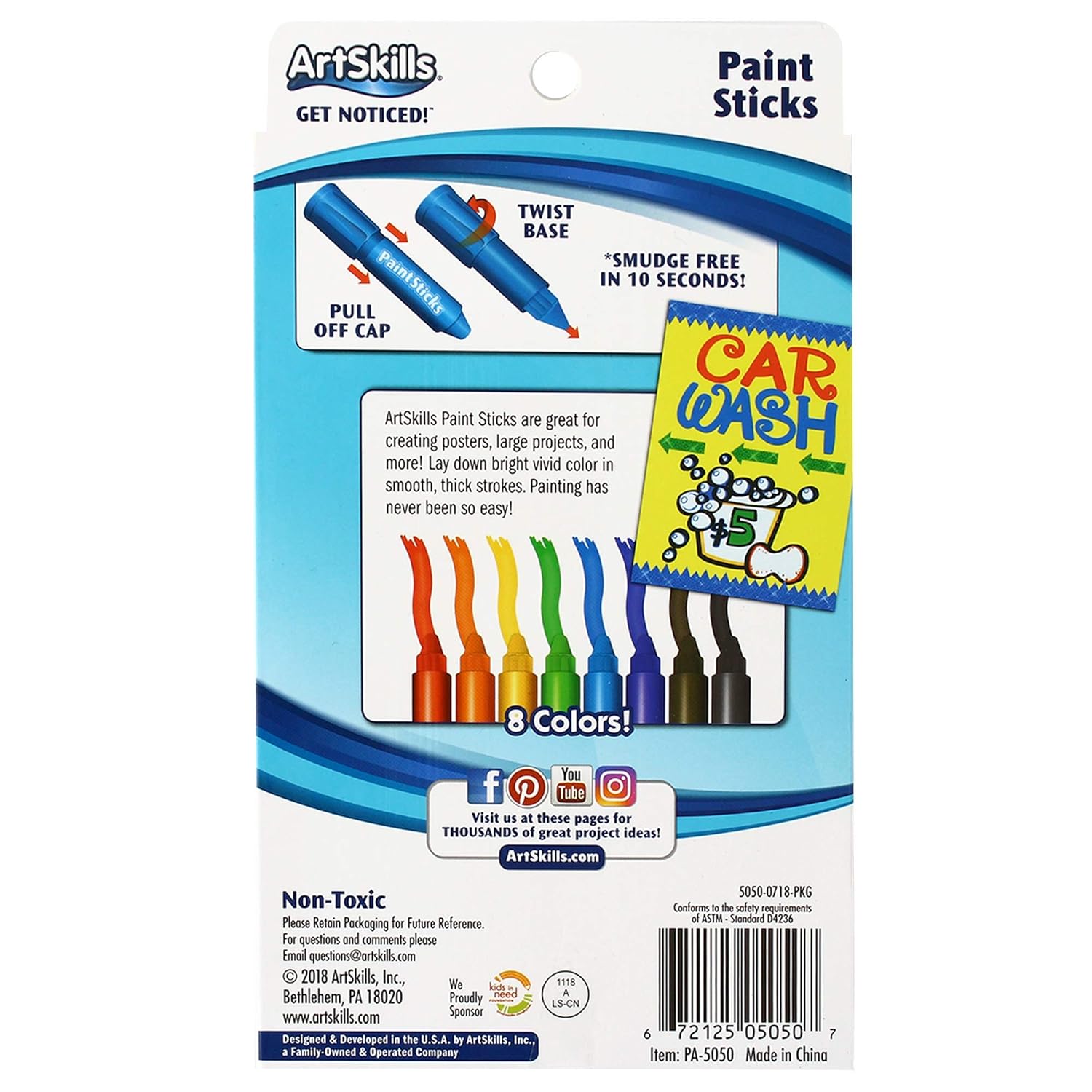 Paint Sticks, 0.14 Oz, Assorted Colors, Pack Of 8