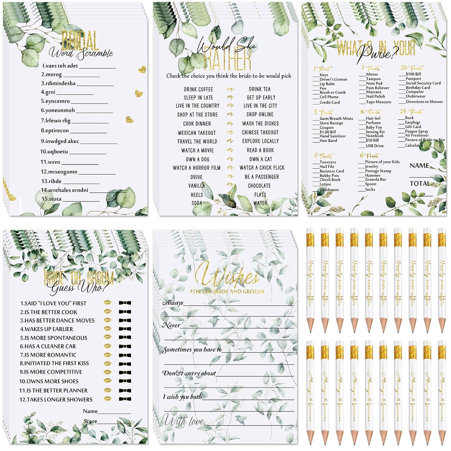 220 Pieces Bridal Shower Game Set - Fun Wedding Games Cards Supplies And Pencils Activity Accessories For Bride Groom Bachelorette Party Wedding Favors