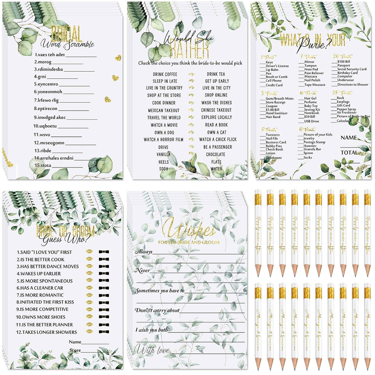 220 Pieces Bridal Shower Game Set - Fun Wedding Games Cards Supplies And Pencils Activity Accessories For Bride Groom Bachelorette Party Wedding Favors