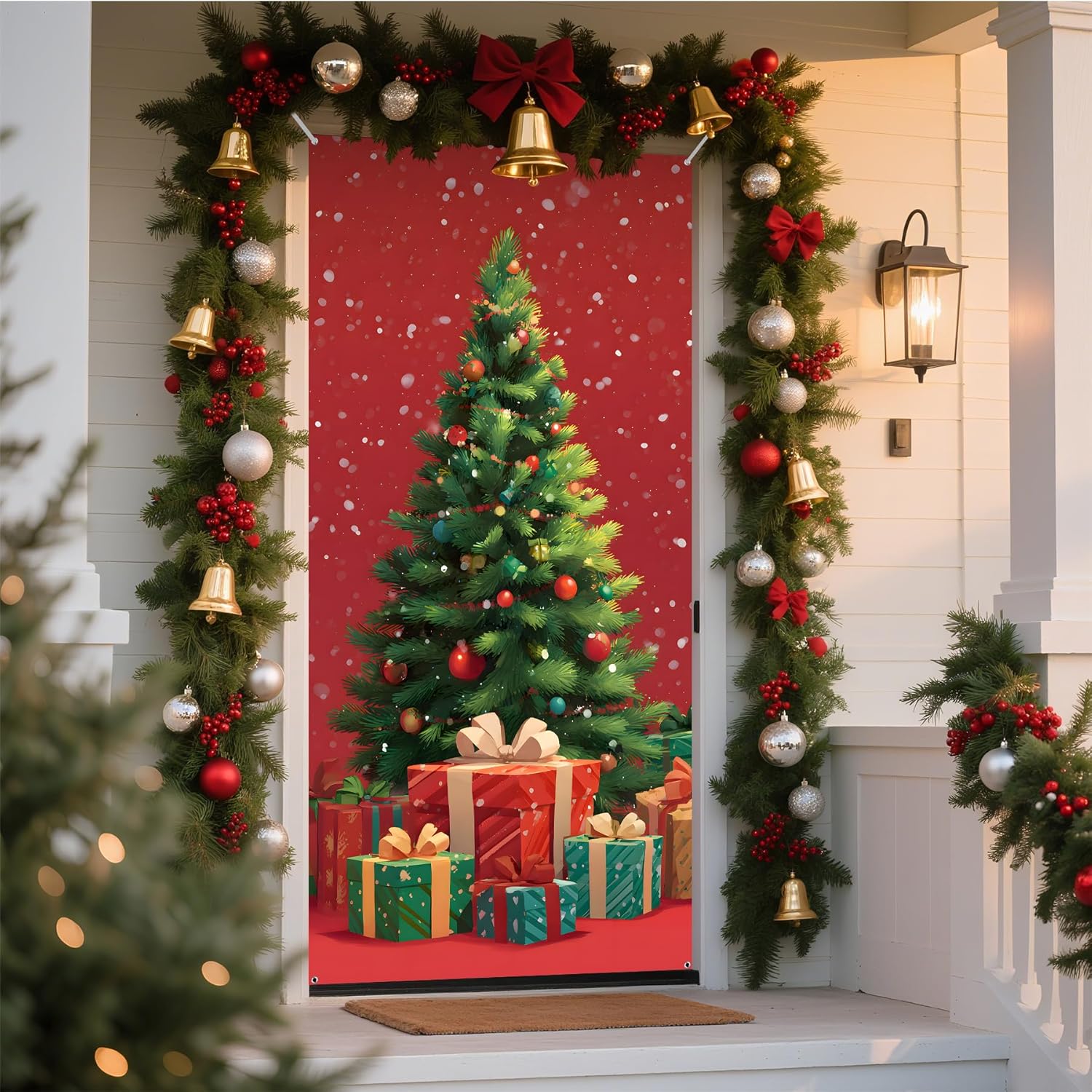 Merry Christmas Banner Door Cover 6 X 3 Ft, Christmas Decorations For Party Banners, Xmas Winter Holiday Background Home Decor (Tree)