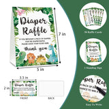 Diaper Raffle Baby Shower Game Set(1 Standing Sign + 50 Finding Cards), Dinosaur Theme Diaper Raffle Tickets For Baby Shower, Safari Jungle Gender Reveal Party Favor Decor - A19