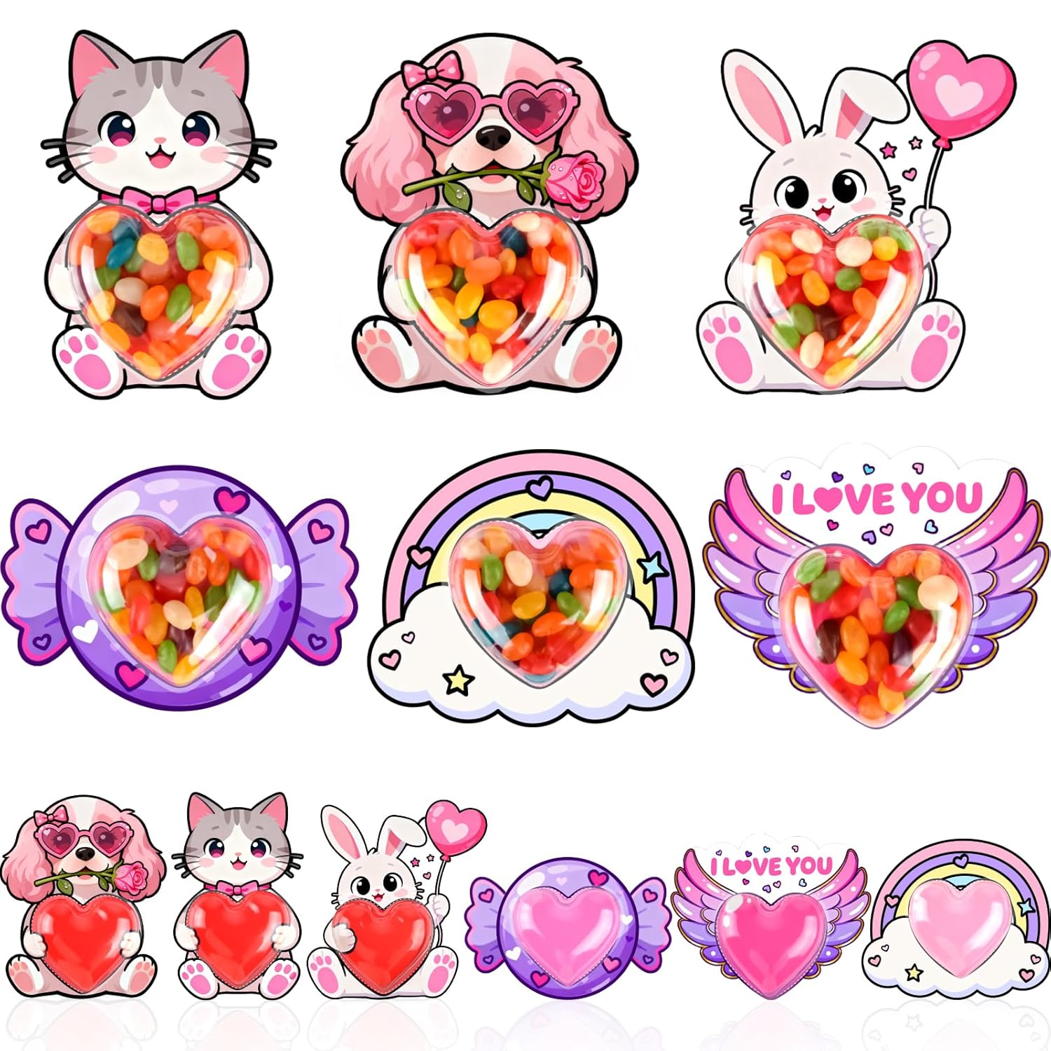 24 Set Valentine'S Day Cards For Kids With Candy Dome Holders, Classroom Exchange Greeting Cards,Diy Candy Cards For Valentines Day School Activities And Party Supplies