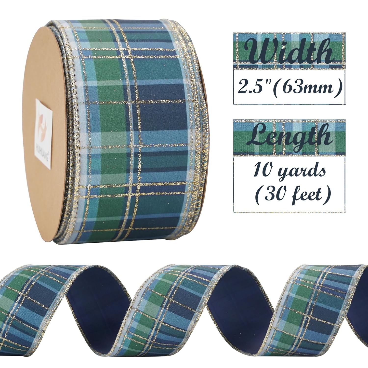 Blue And Green Plaid Christmas Ribbon 2.5 Inch Tartan Velvet Wired Ribbon For Christmas Tree, Garlands, Gift Wrapping, Wreaths, Mantel & Holiday Crafts- Continuous 10 Yards